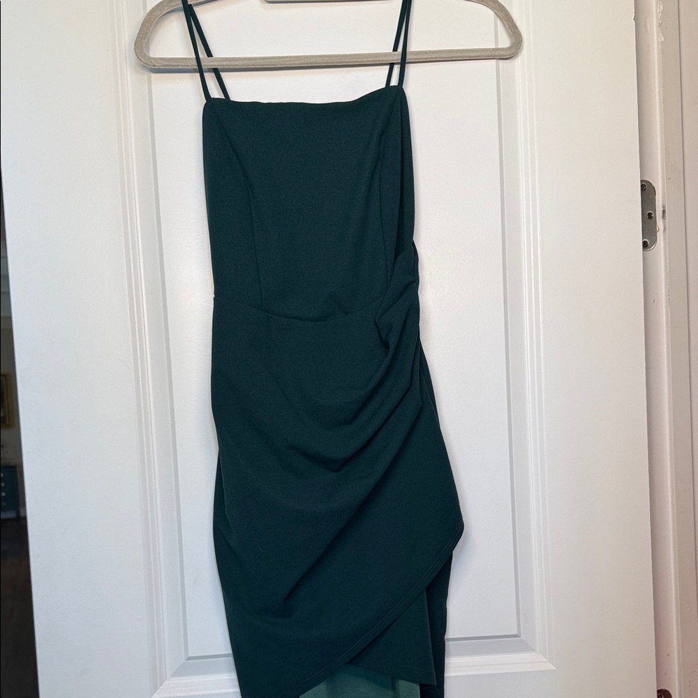 Papaya Forest Green Mini Dress with Asymmetric Draping